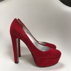Red Prada Suede Platform Heels sz 38uk 7.5 is